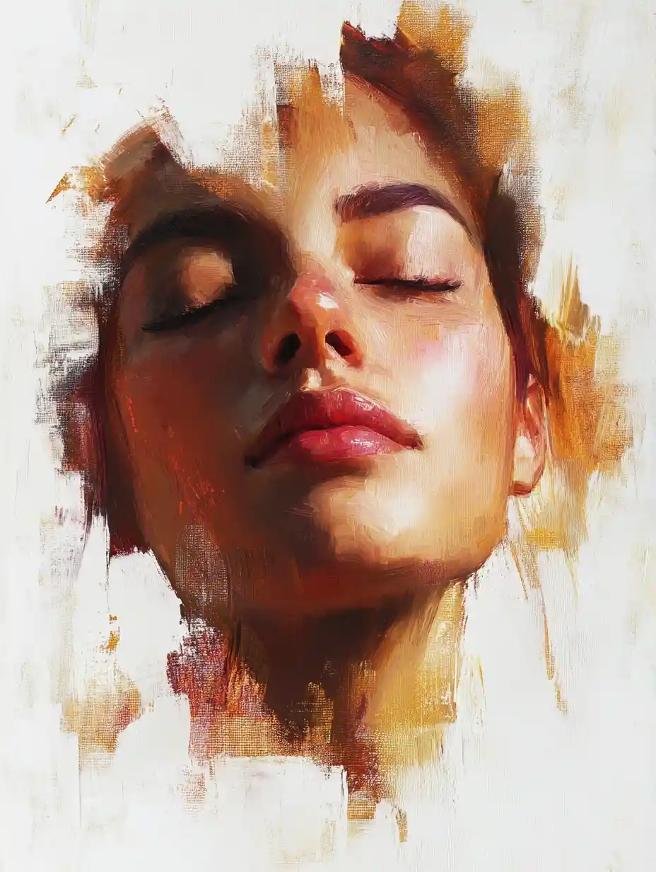 Oil painting portrait of an attractive woman on white background