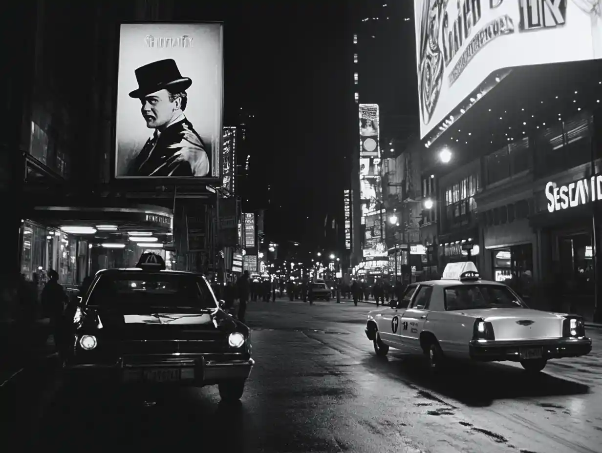 Black and white frame from an old 1980s film