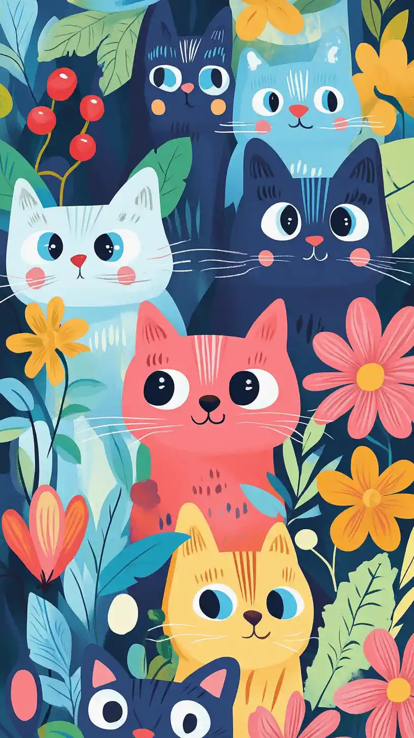 Gatti colorati e curiosi tra fiori estivi e bacche