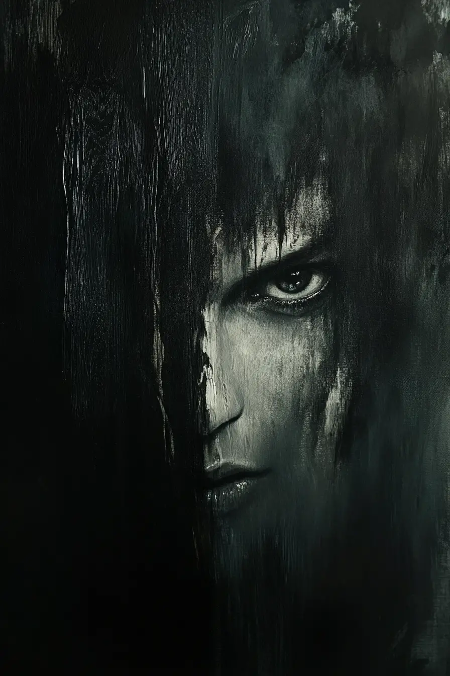 Terrifying Creature Emerging From Shadows In Oil Painting