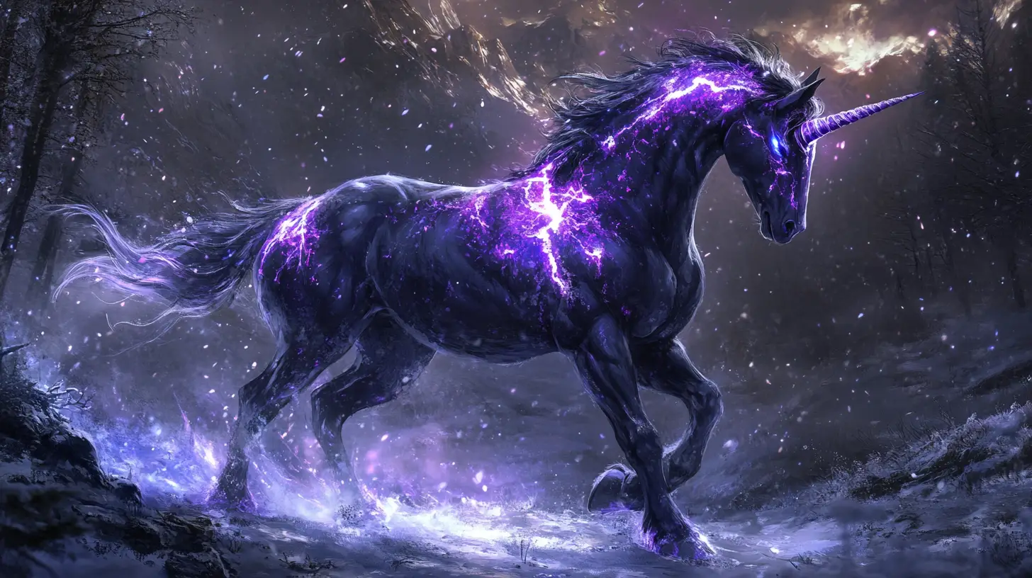 Mythical chimera in a glowing snowy mountain valley