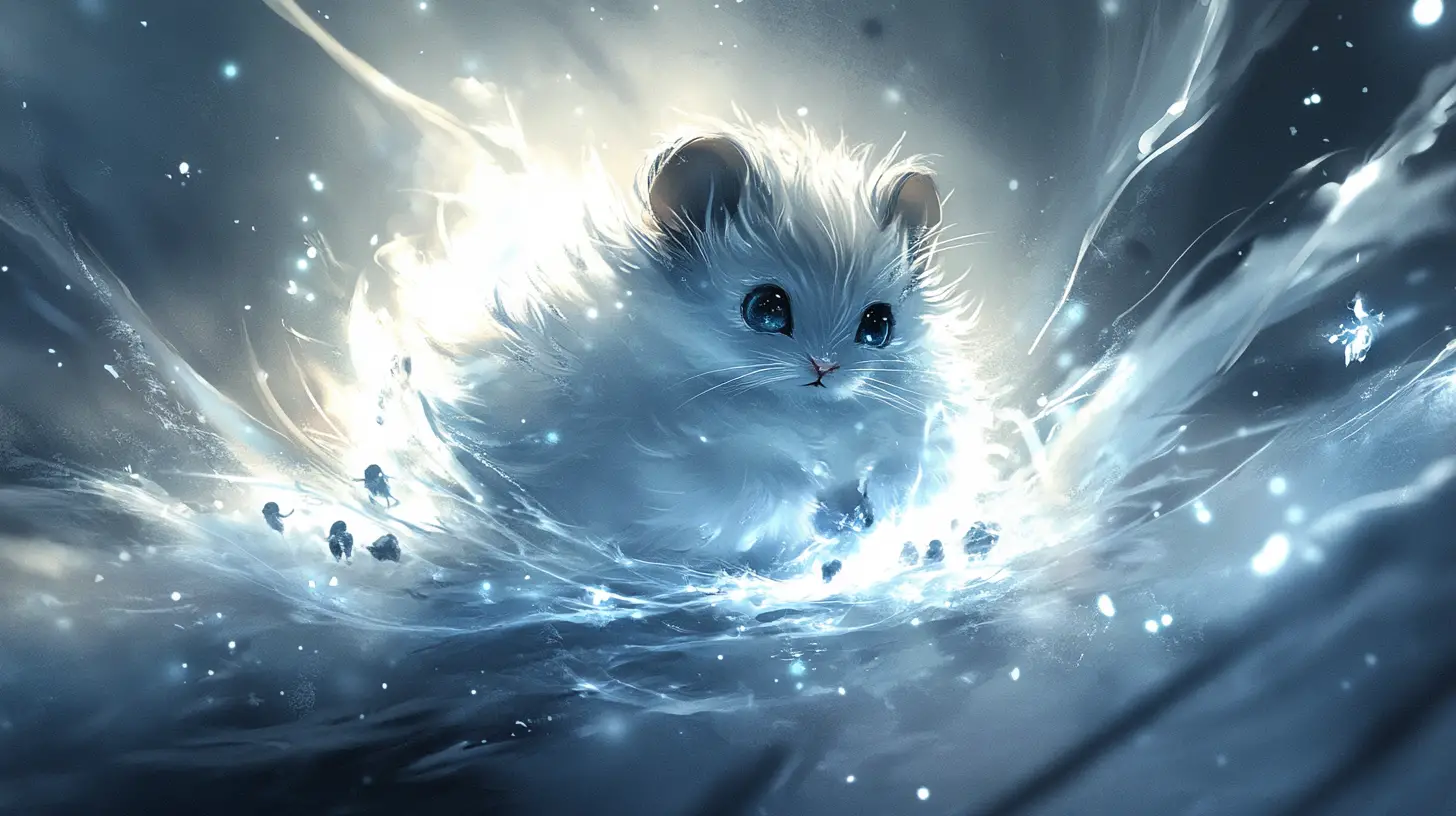 Mystical hybrid creature with celestial glowing fur and twins