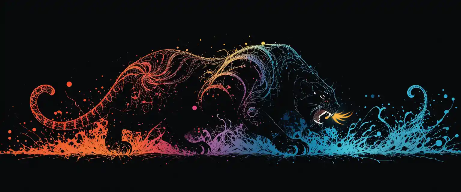 Panther stalking prey with glowing eyes on dark background