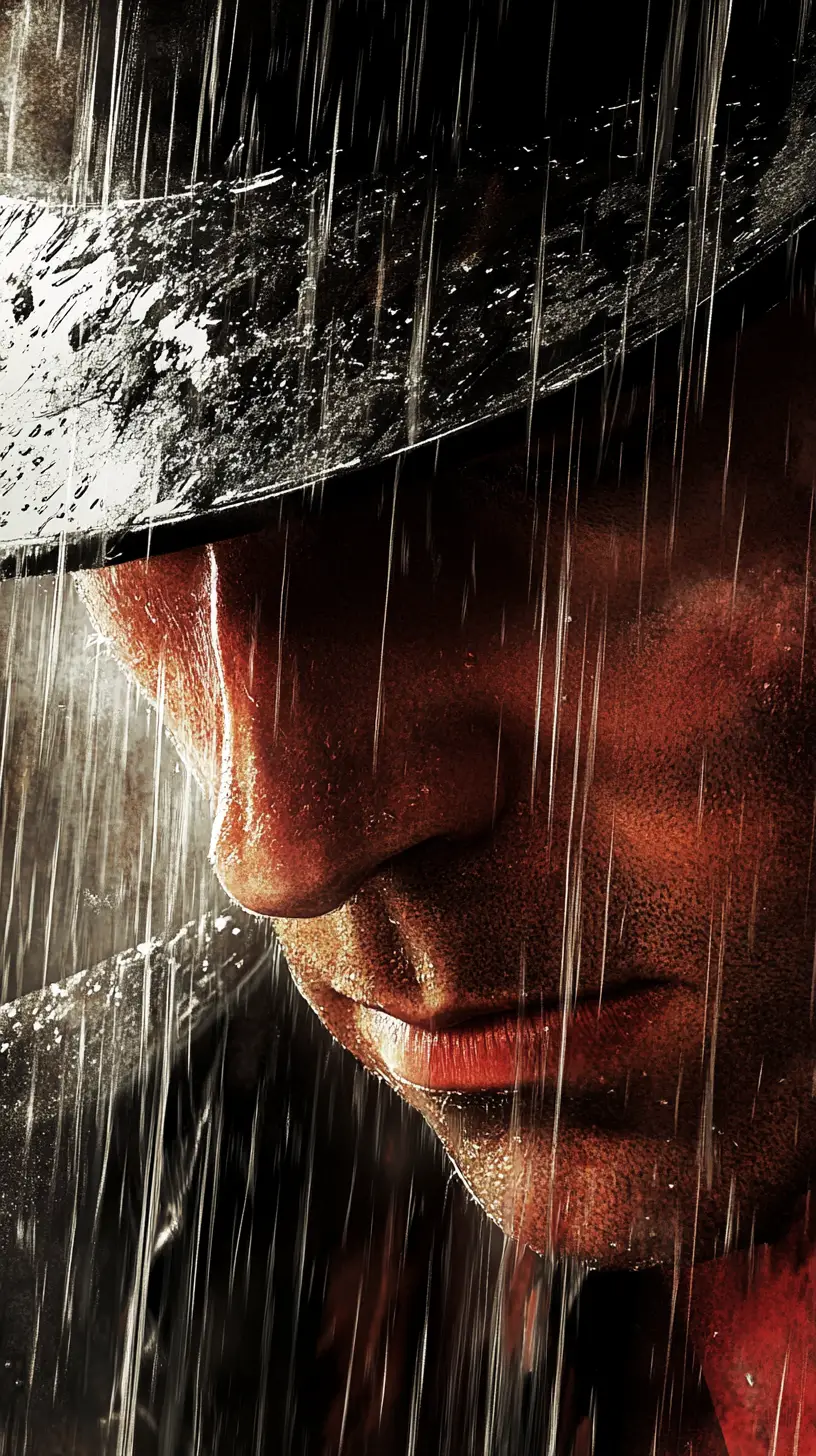 Moody rain soaked close up portrait in gritty city
