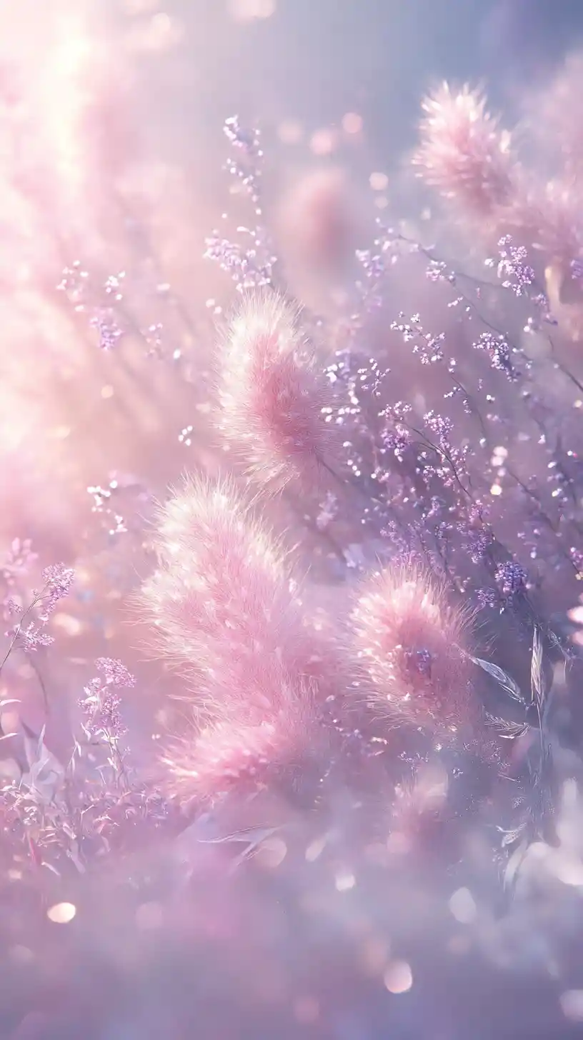 Whimsical 3d fantasy meadow of soft fluffy textures