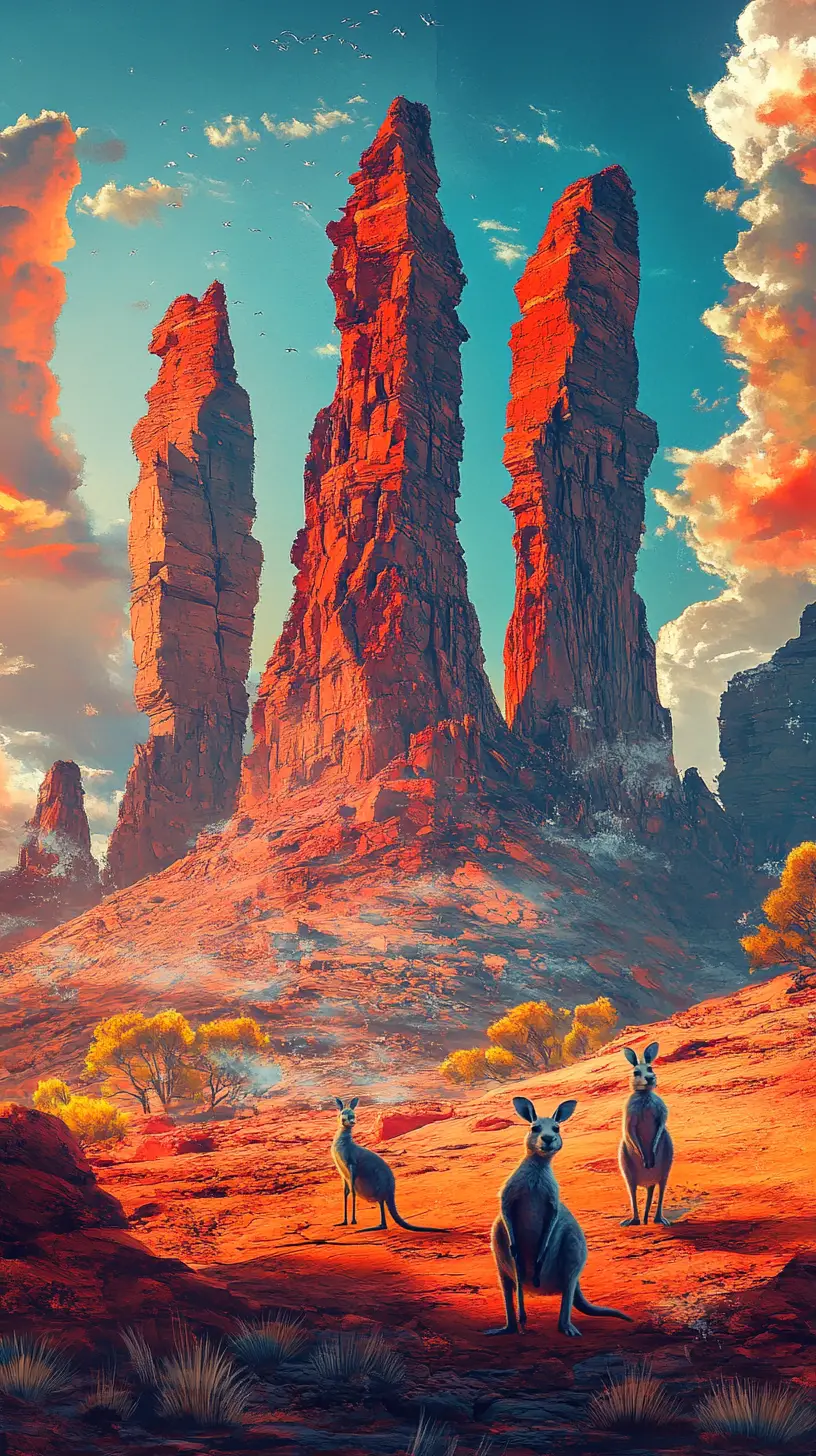 GTA style kangaroos in a colorful desert scene