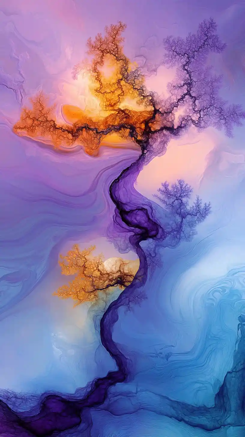 Fractal organic shapes on purple and blue abstract background
