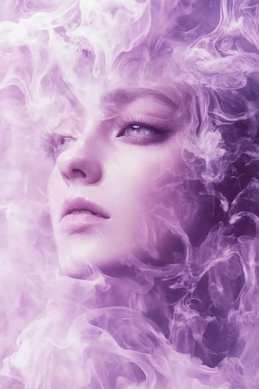 Surreal portrait of woman with fiery smokey essence