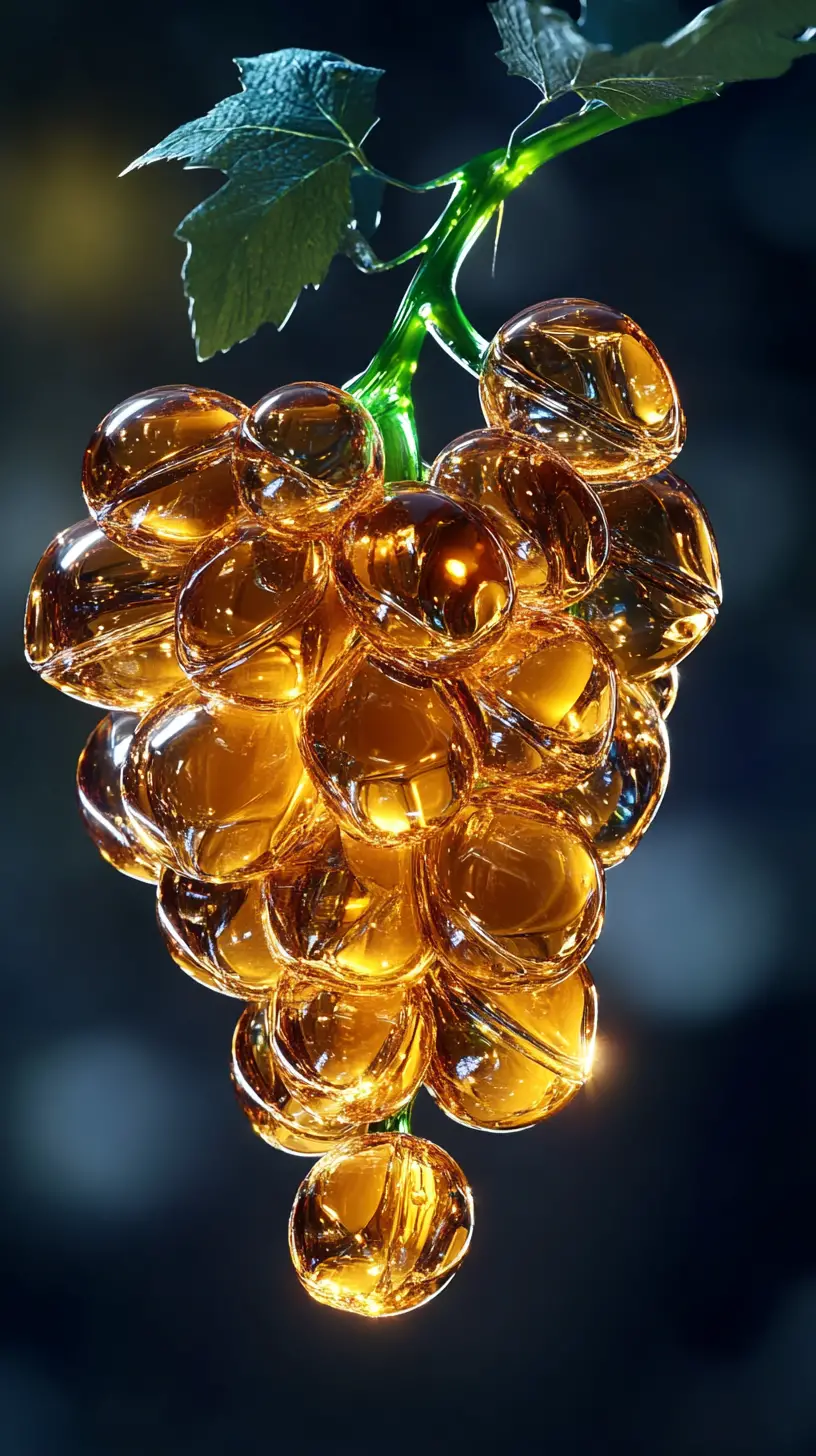 Close up glass grapes with crystal reflections