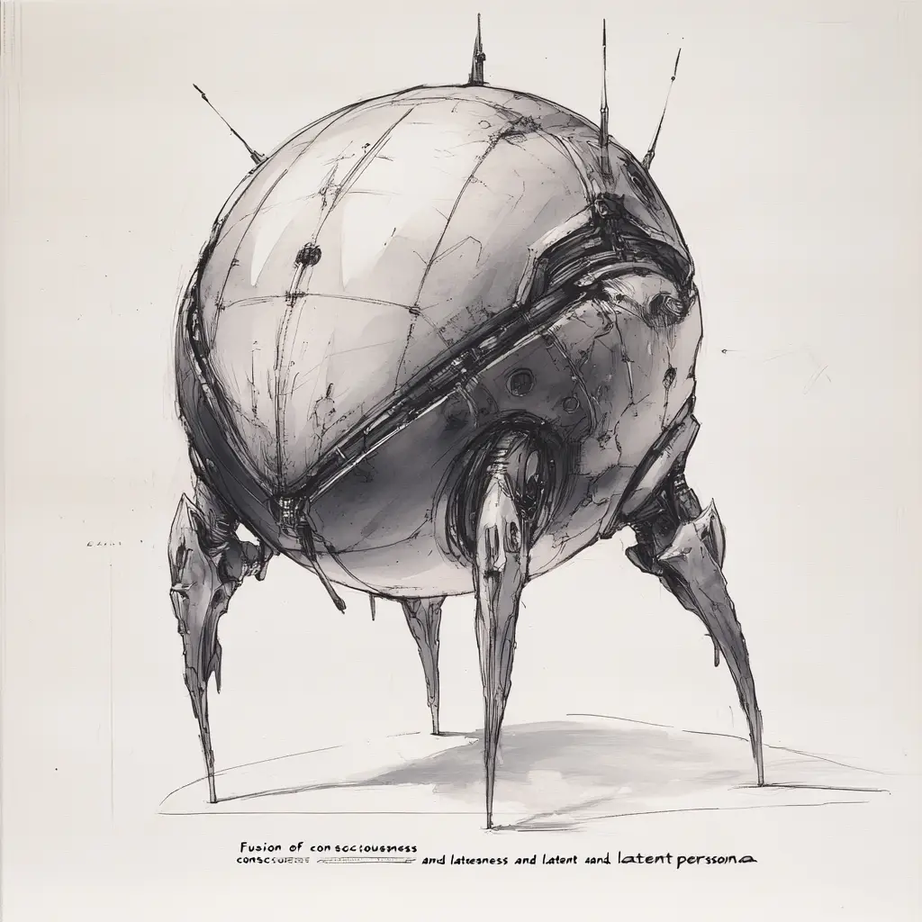 Concept art sketch of abstract spherical sculpture design
