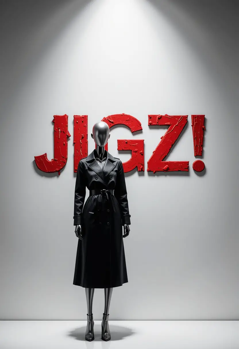 Edgy fashion poster with bold jigz text and mannequin