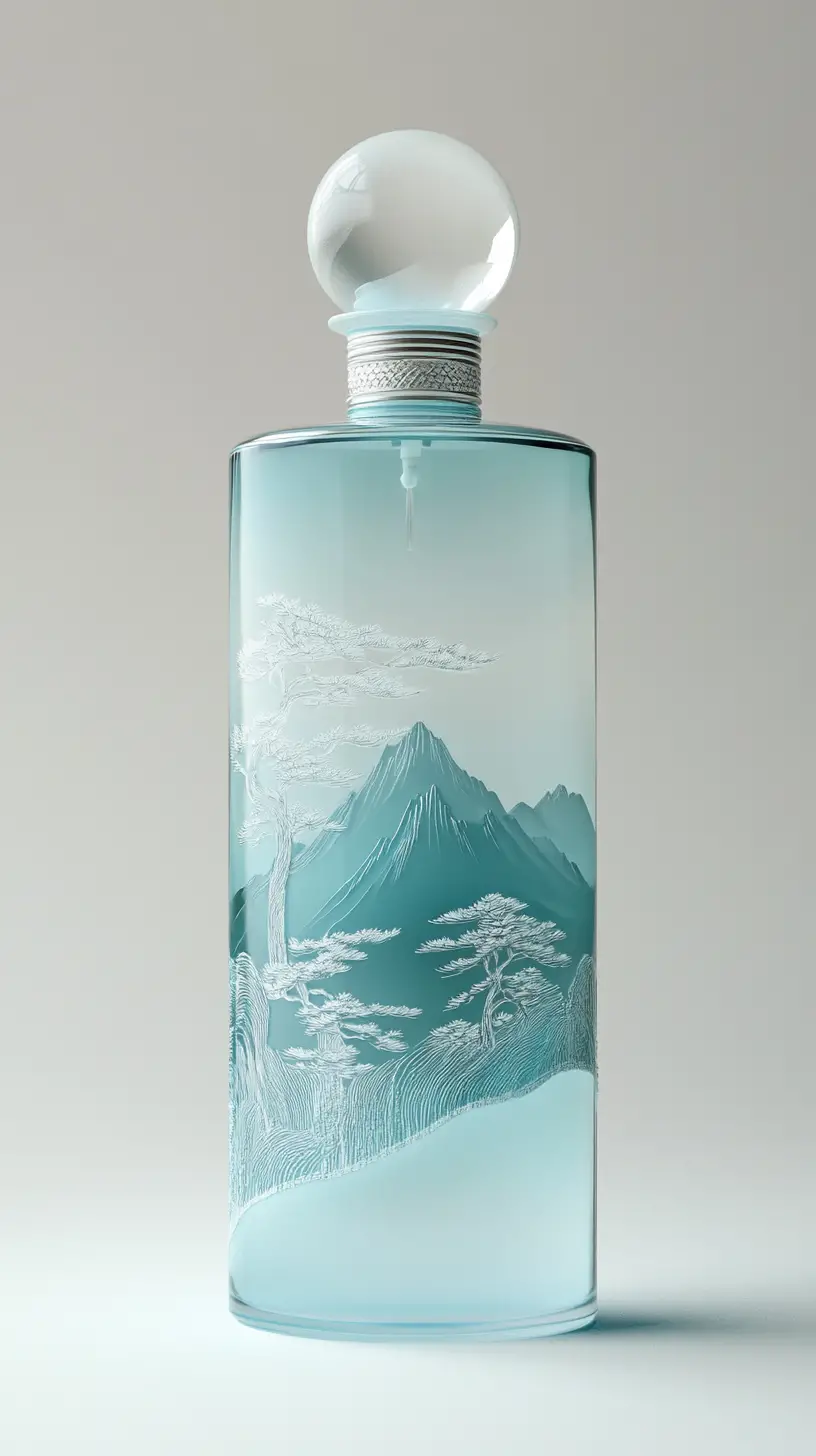 Elegant sky blue perfume bottle with artistic glass design