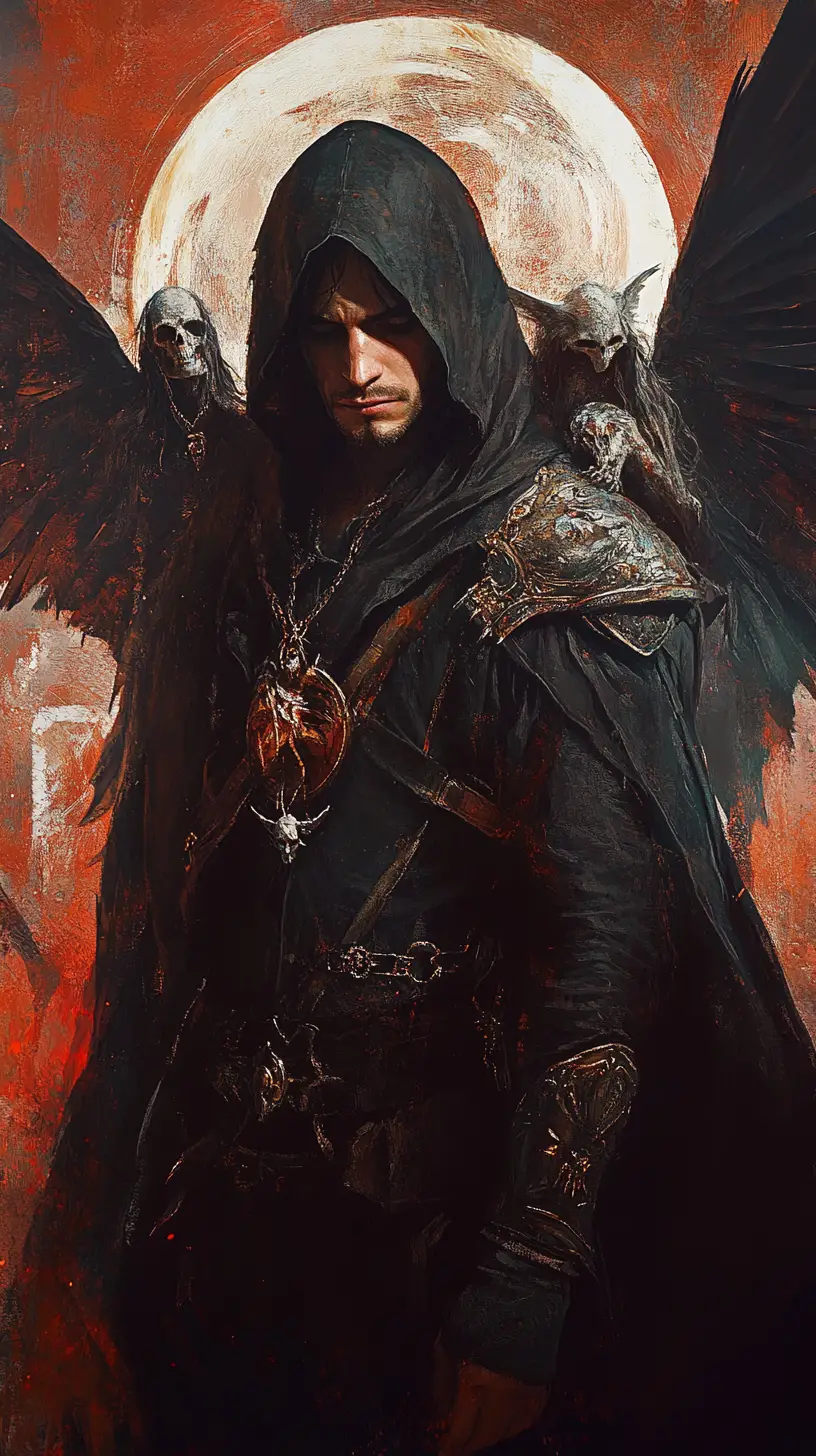 Assassin Confronted By Angel And Mephistopheles On Shoulder