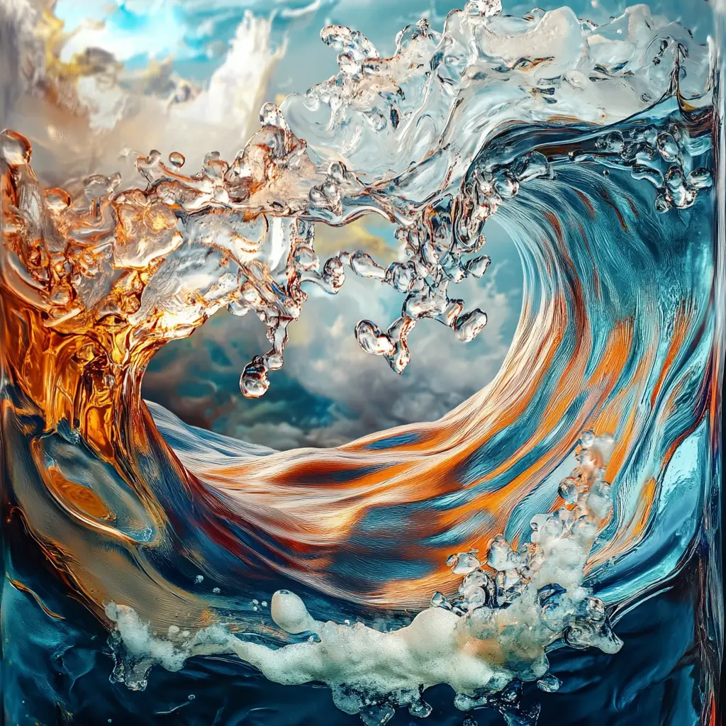 Surreal glass holding a stormy sea in close view