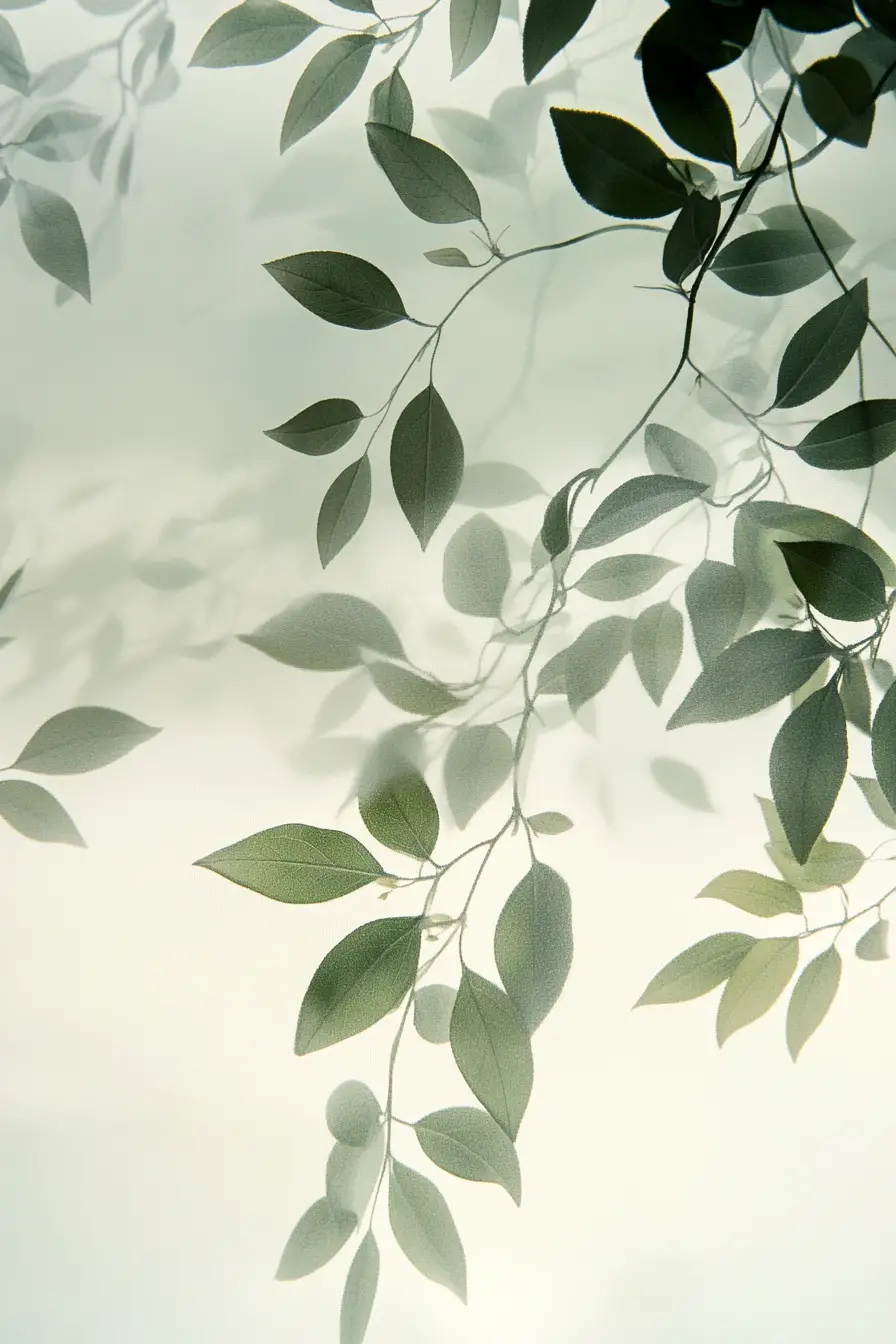 Translucent leaves softly blended as an ethereal skin overlay