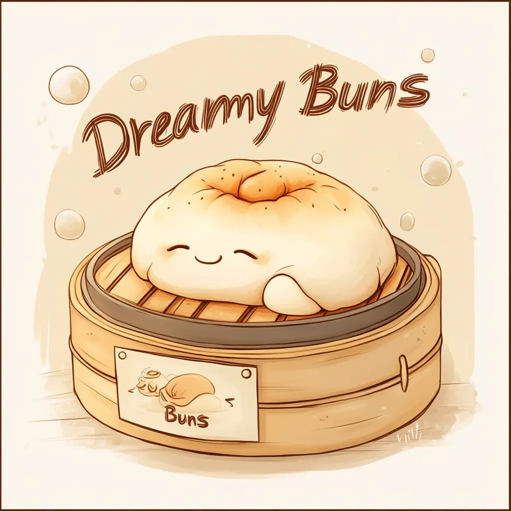 Cute steamed bun napping on bamboo steamer tray