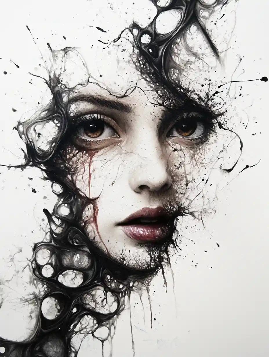 Surreal watercolor portrait of a mysterious woman