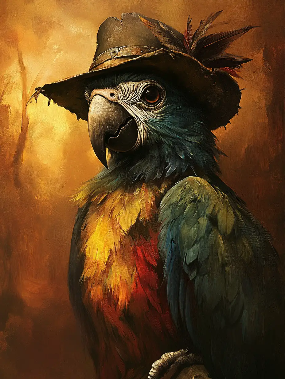 Gloomy Anthropomorphic Parrot In Dark Fantasy Oil Painting