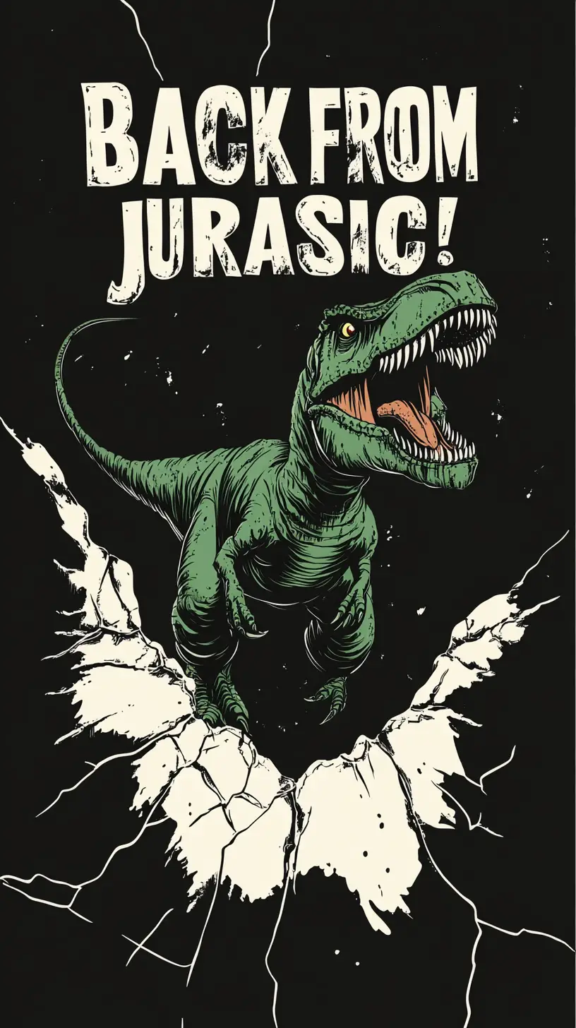 Cartoon T Rex Crashing Through Cracked Black Paper