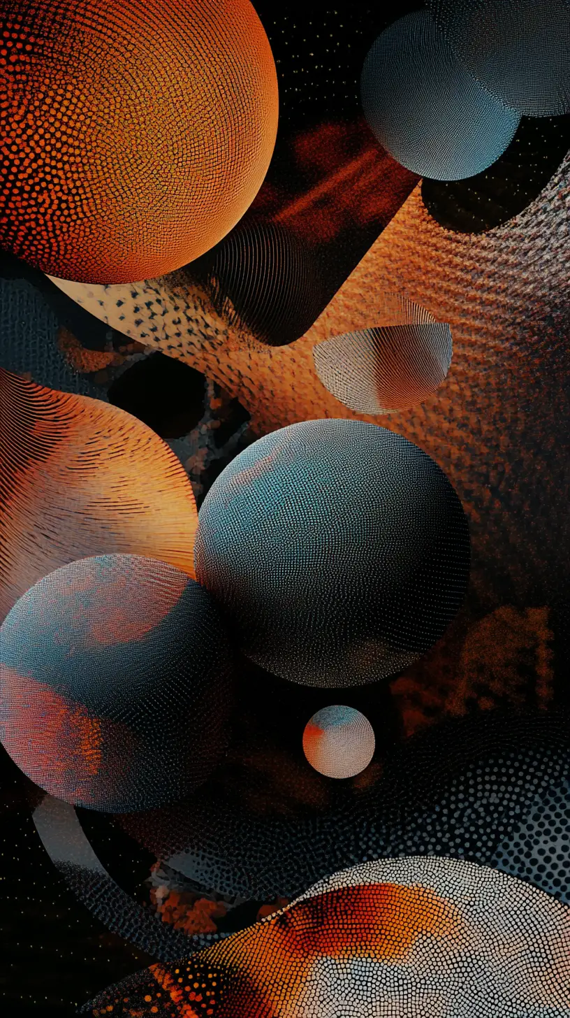 Dark fantasy geometric dots forming abstract moire patterns