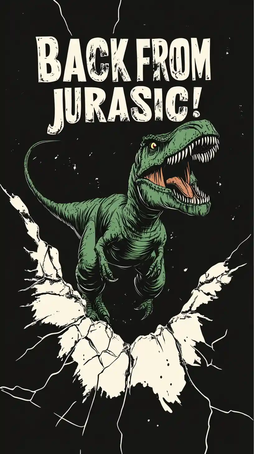 Cartoon T Rex Crashing Through Cracked Black Paper