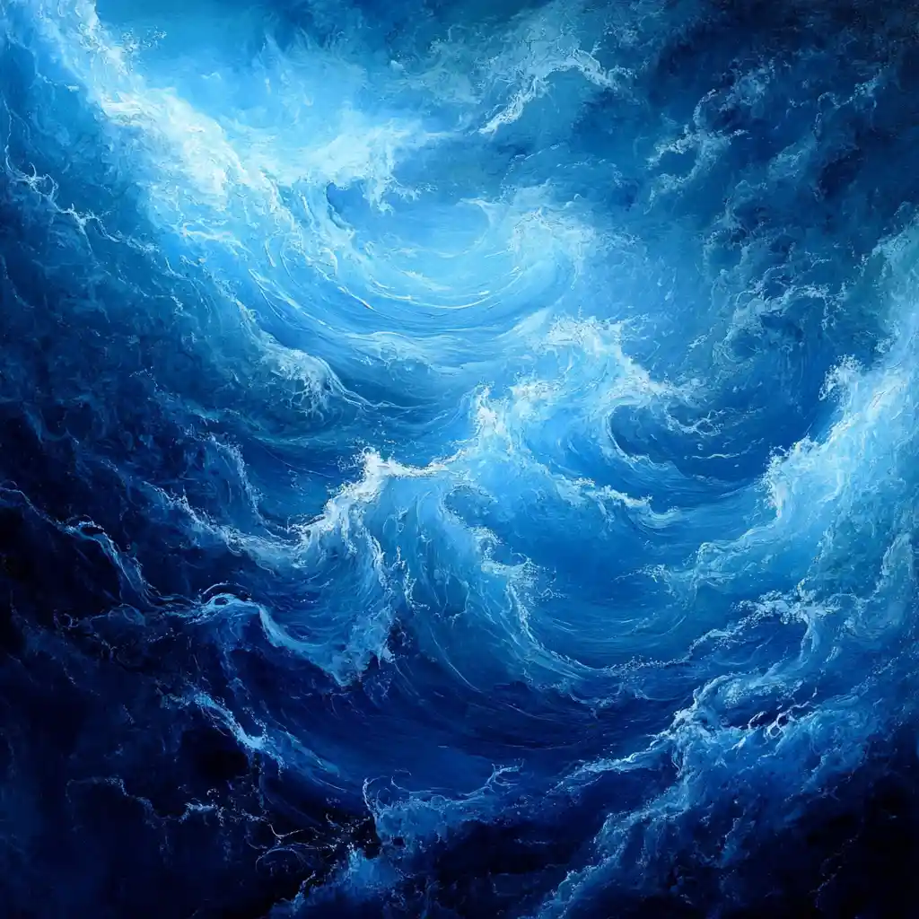 Oceano blu profondo con acqua fluida serena e struttura sottile