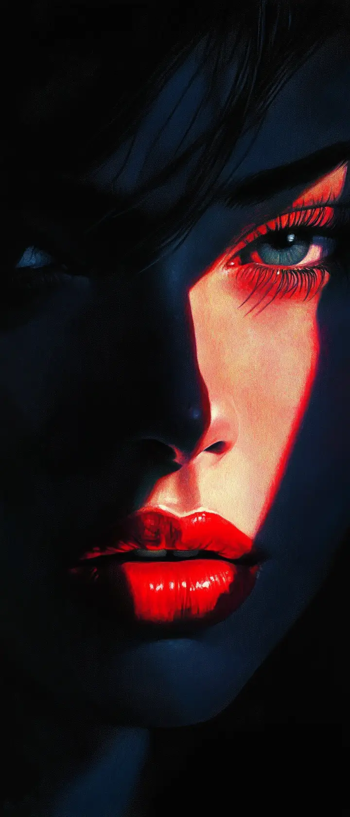 Mysterious femme fatale portrait in high contrast shadows