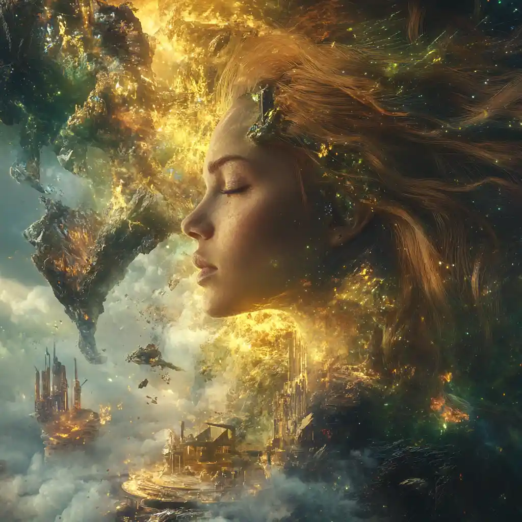 Ethereal Woman In Surreal Cosmic Dreamscape