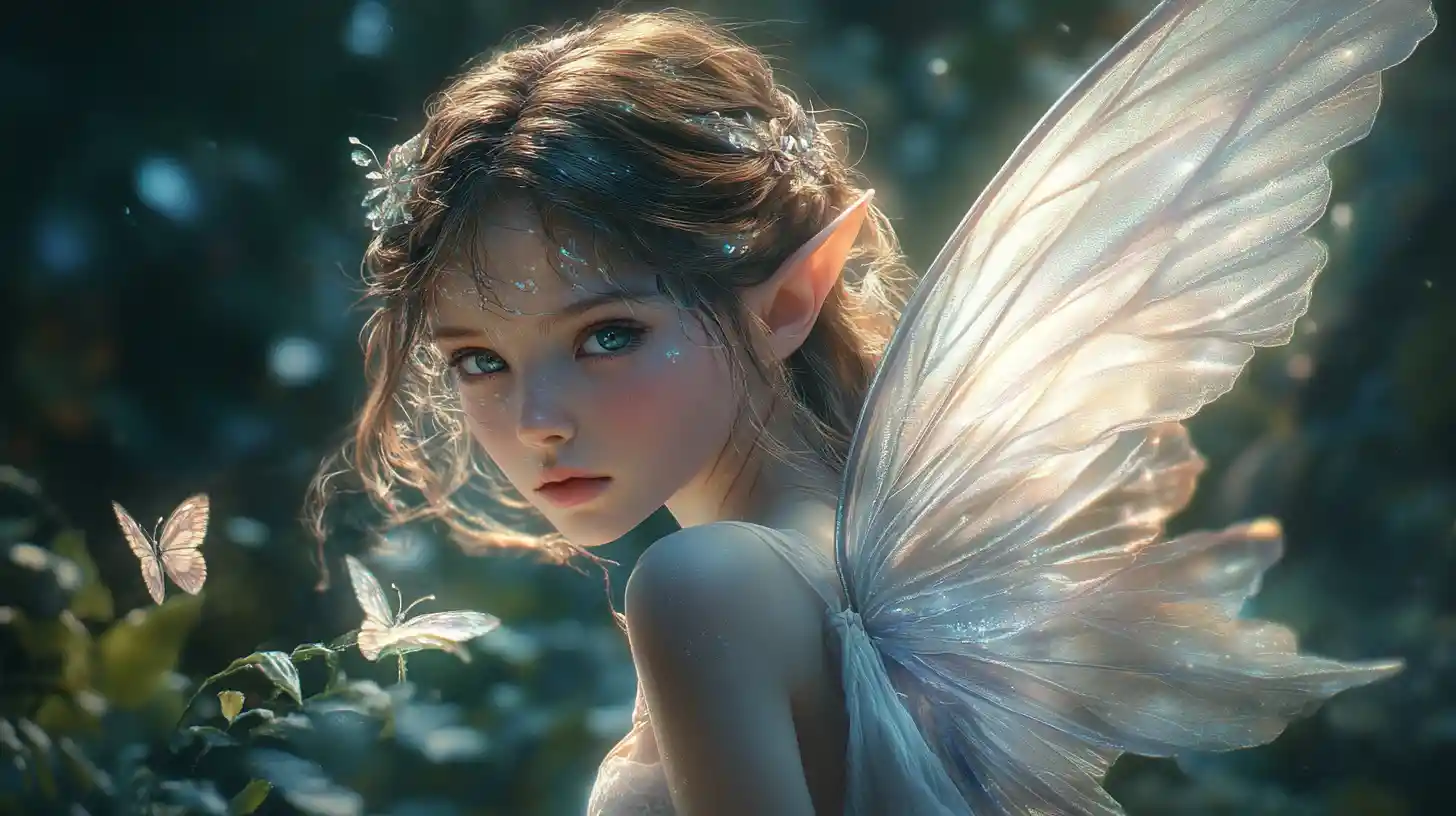 Ethereal fairy woman glowing in an enchanted forest