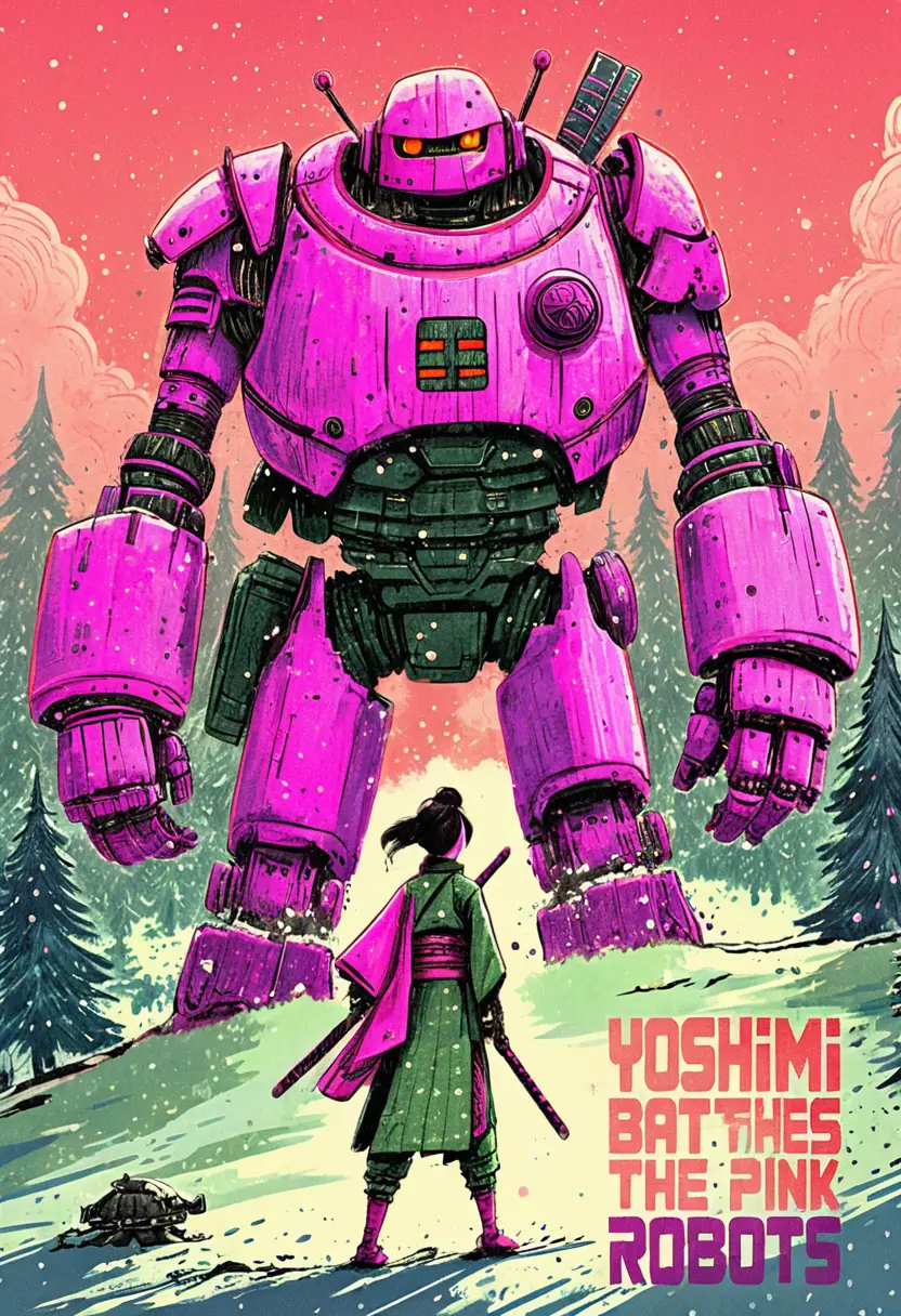 Samurai Faces Futuristic Pink Robot In Snowy Forest Battle