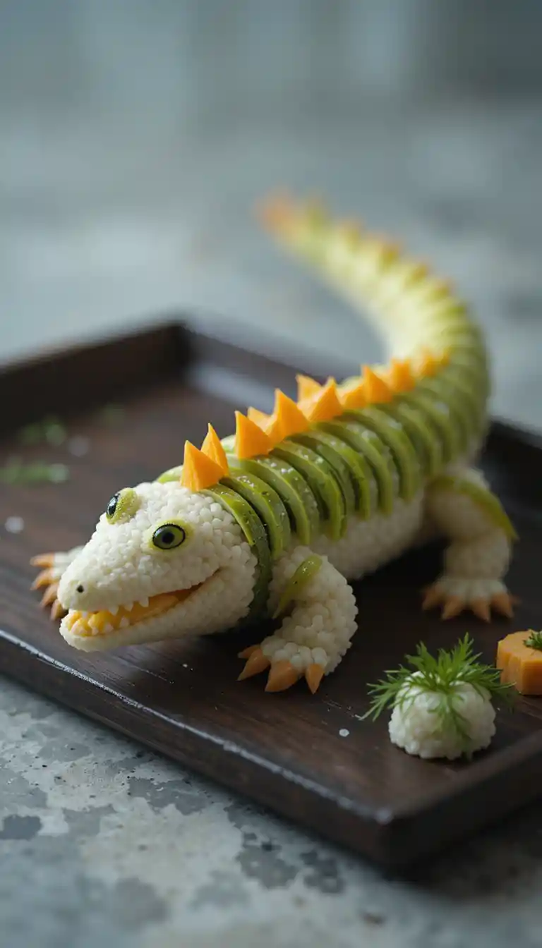Creative Sushi Crocodile Shaped From Rice And Vegetables