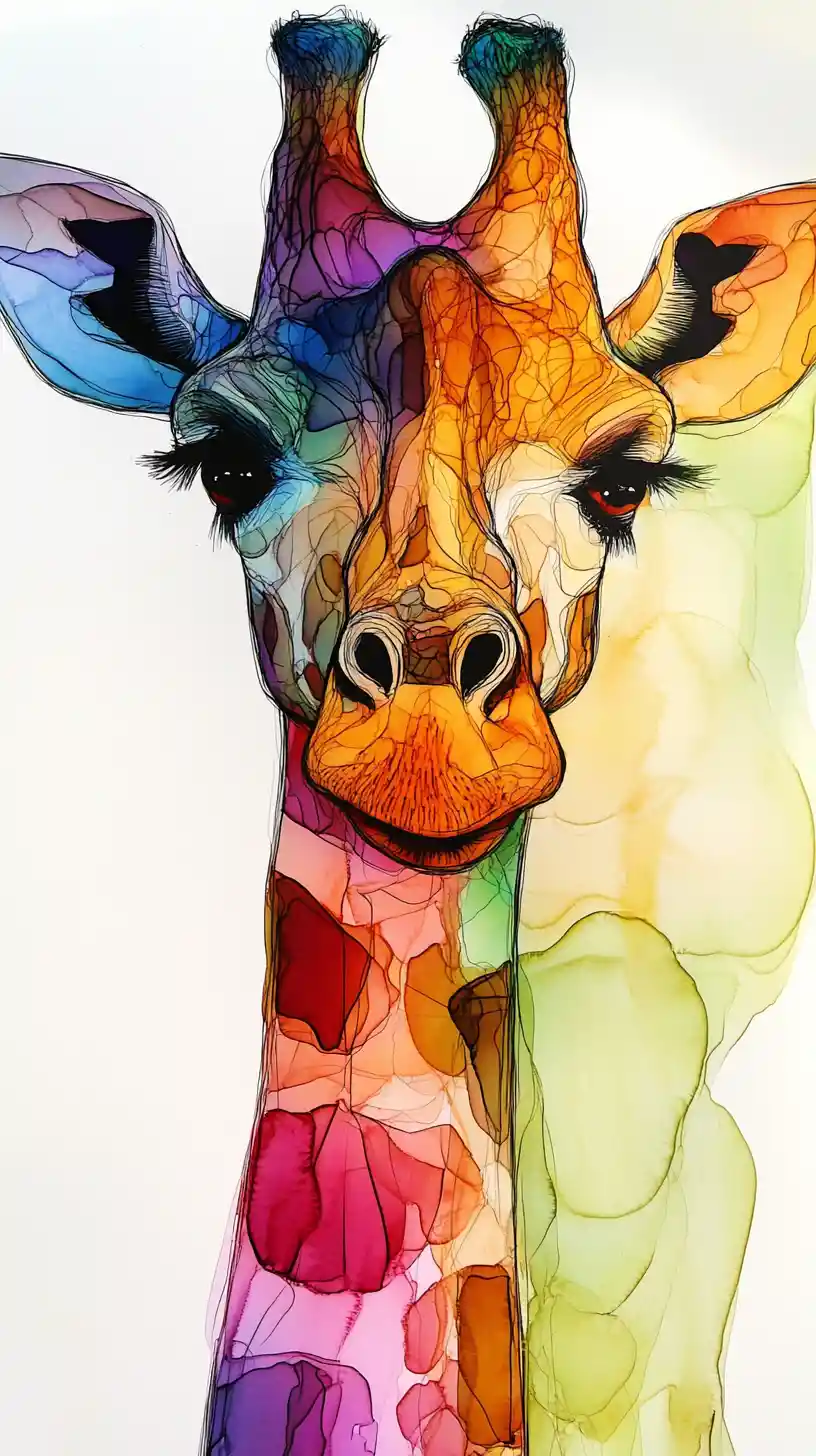 Abstract ink giraffe on a mysterious african safari