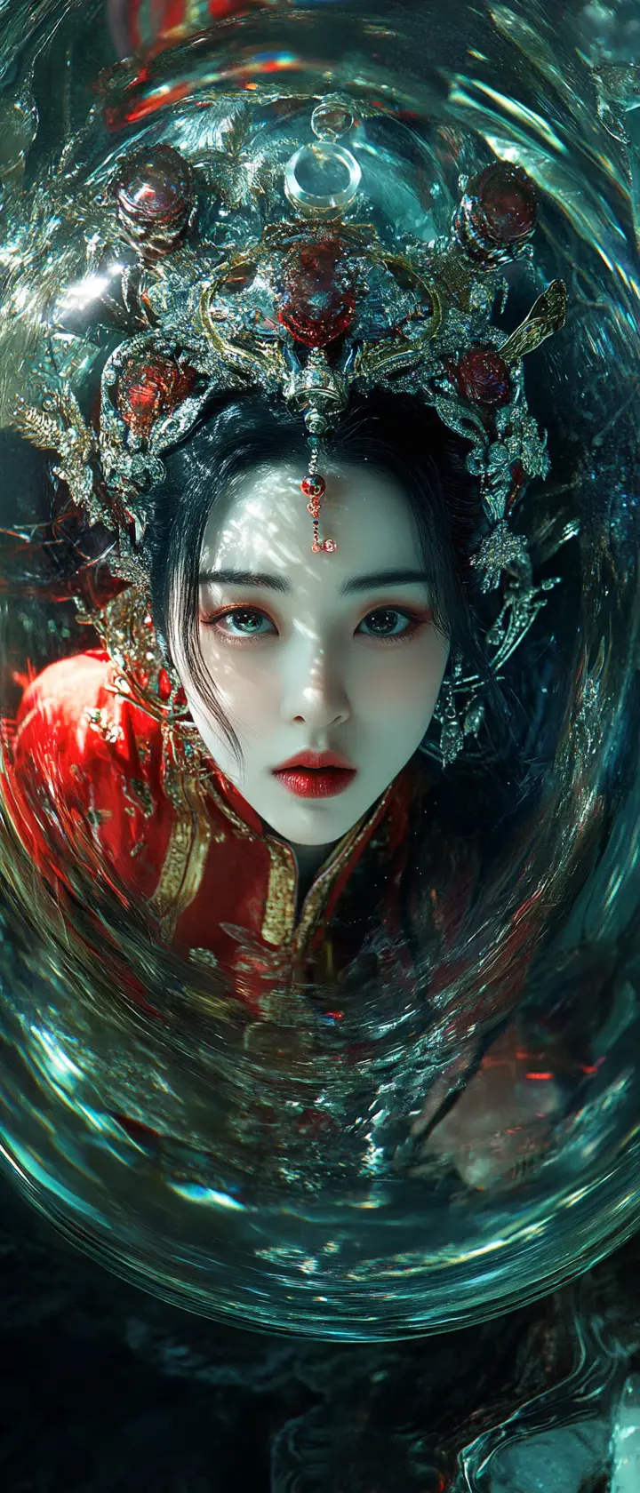 Fantasy princess encased in crystal with dramatic close up