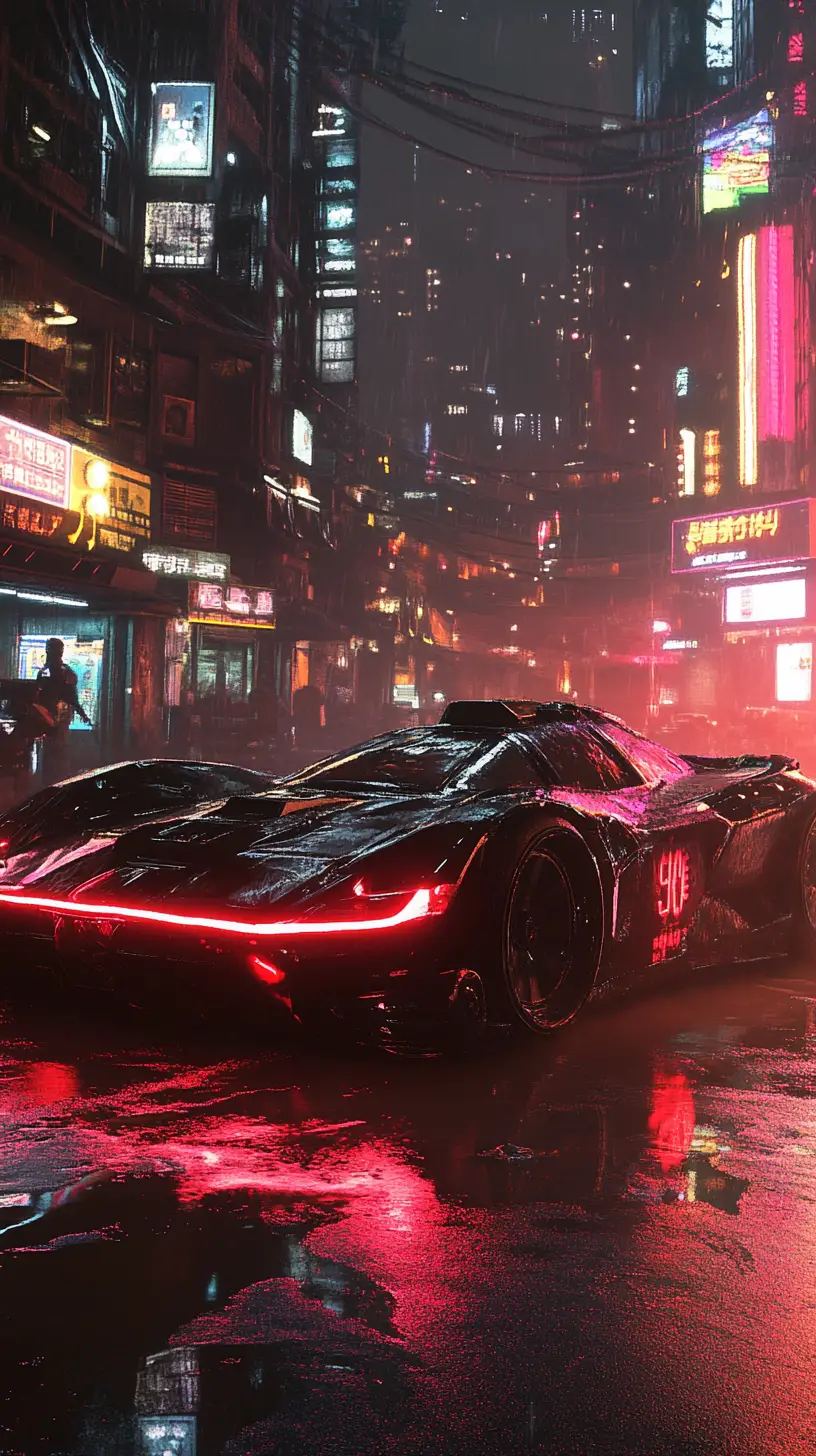 Cyberpunk Neon Car In Dystopian Renaissance Cityscape