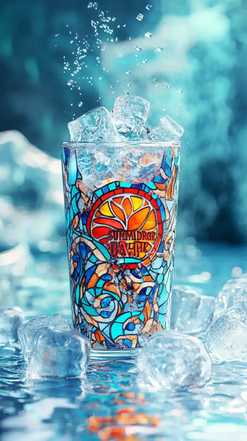 Colorful lemonade glass with ice and dramatic lighting