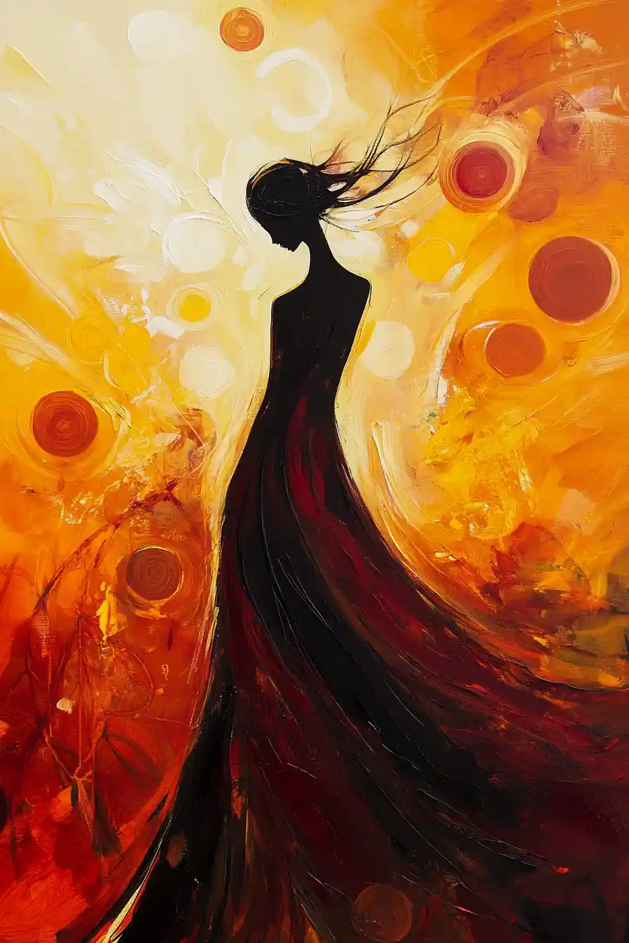 Abstract painting of a woman in flowing red dress