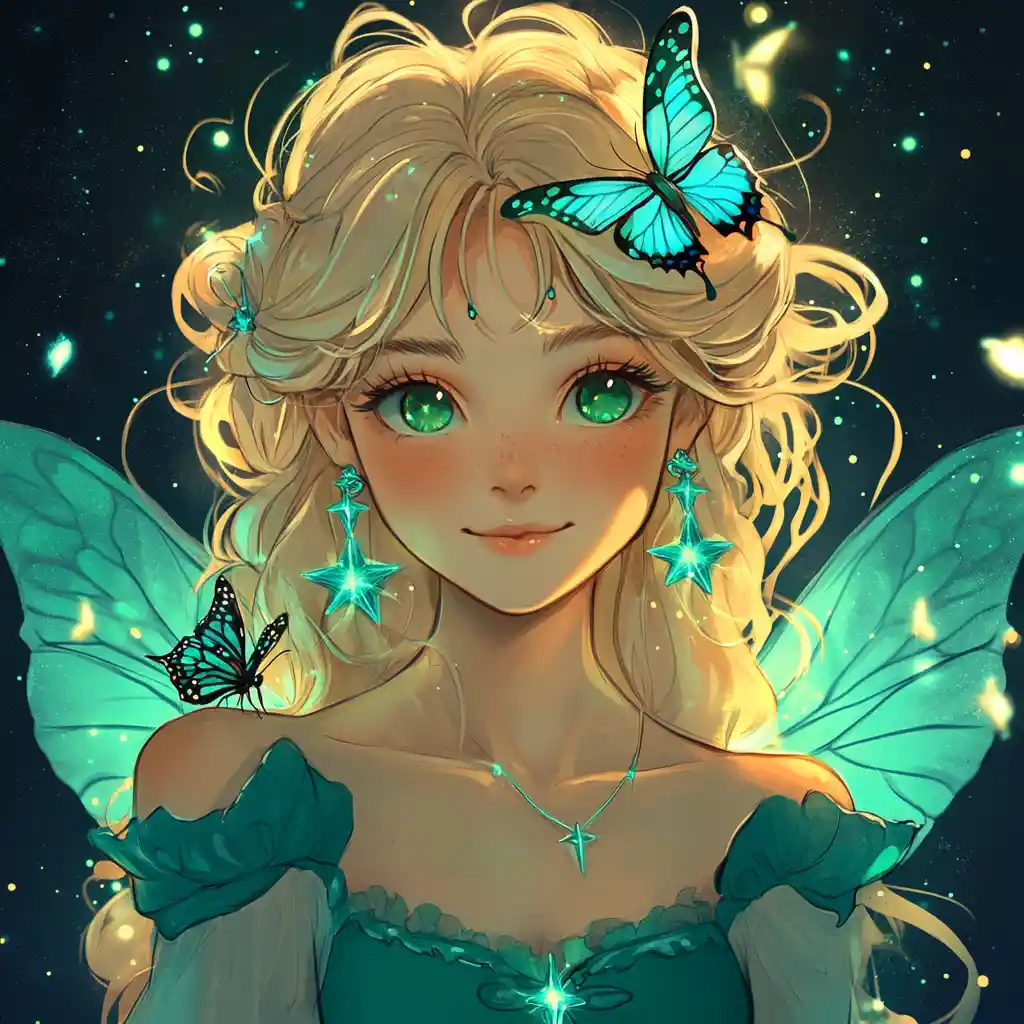Cute Anime Fairy Girl Under A Magical Starry Sky