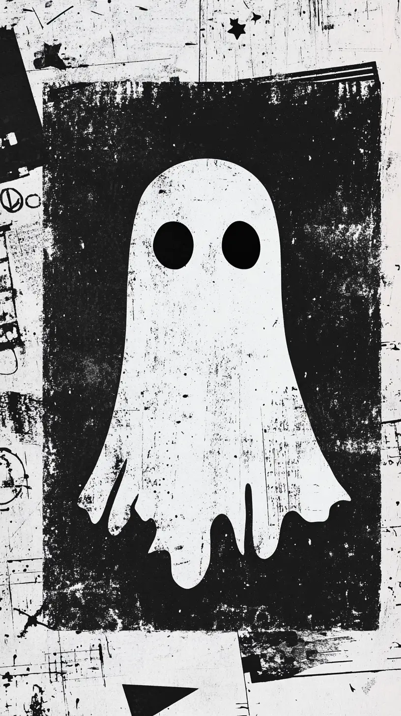 High contrast xerox zine page with floating ghost