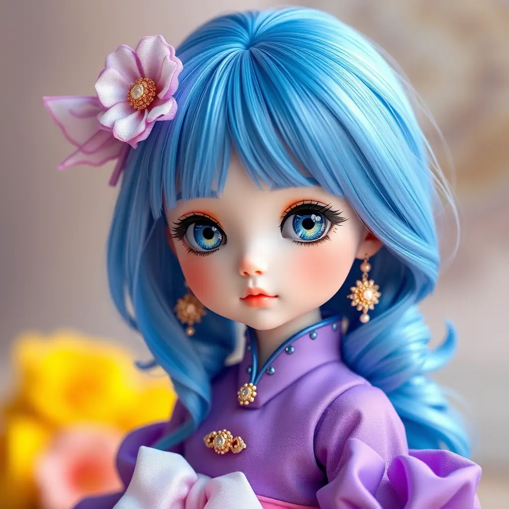 Cute chibi girl figure in blue and purple rococo outfit