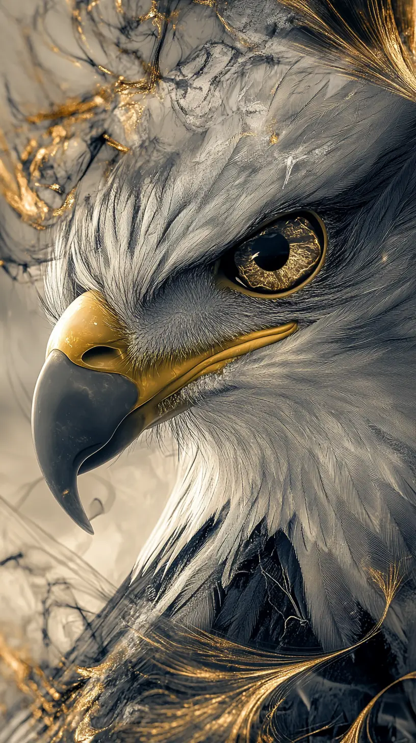 Digital close up portrait of an abstract golden eyed eagle
