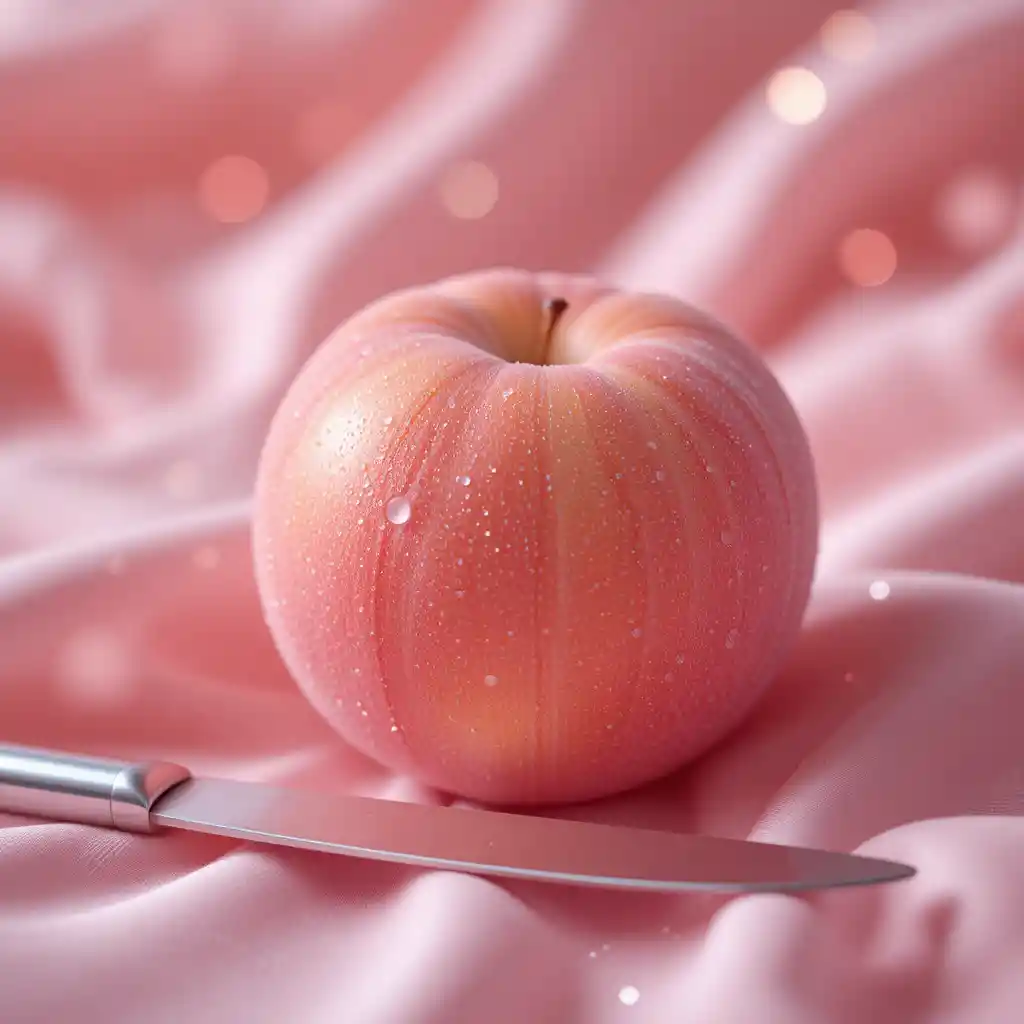 Soft pink peach on silky fabric in gentle close up