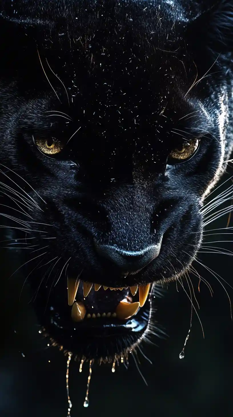 Black panther close up stalking prey in moonlight