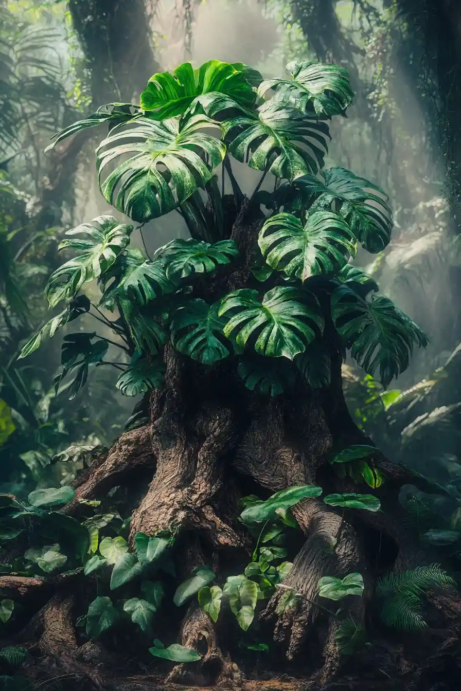 Monstera Throne Crowning An Ancient Wooden Tree