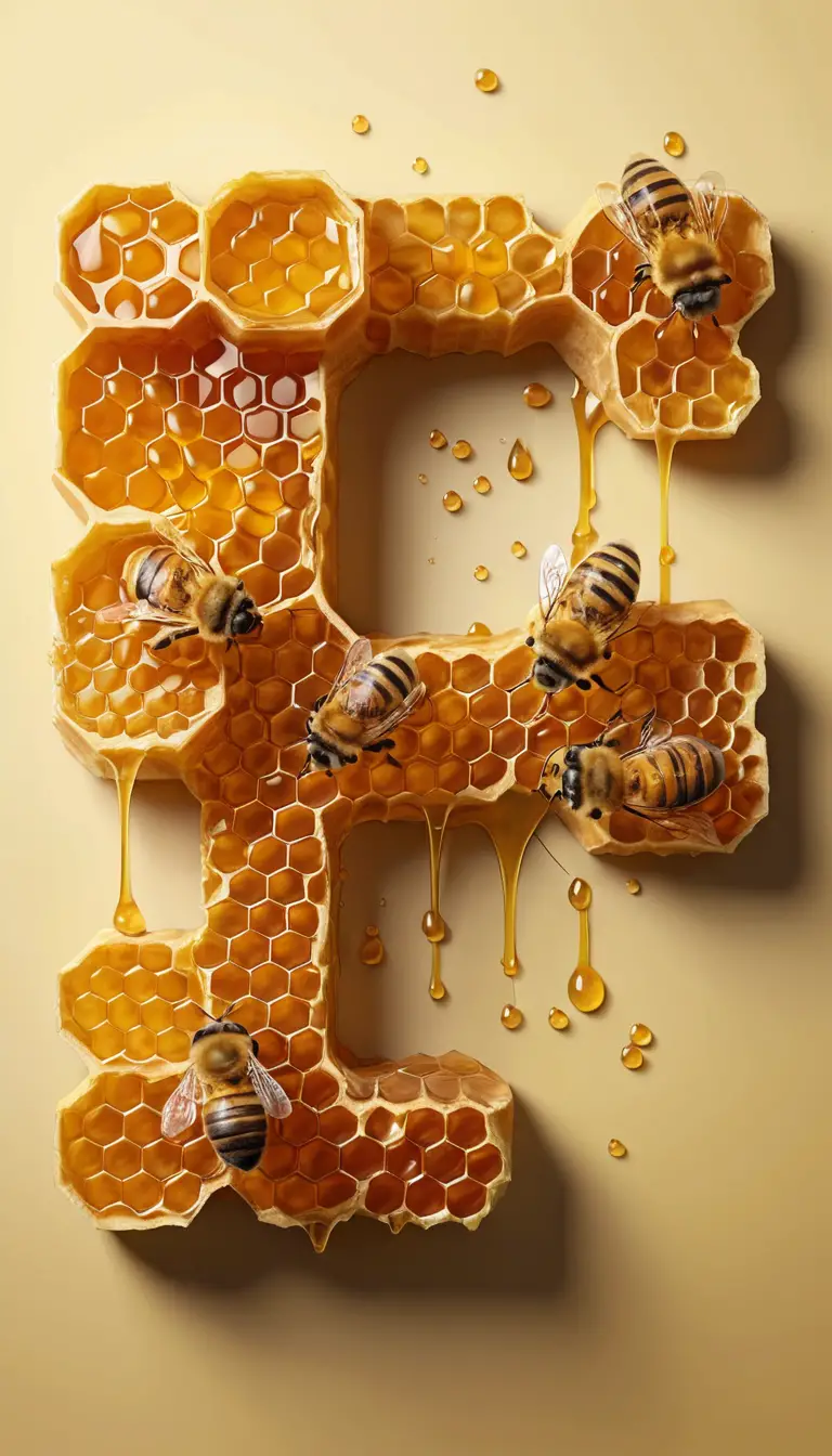 Honeycomb Letter Z With Dripping Honey And Honey Dipper
