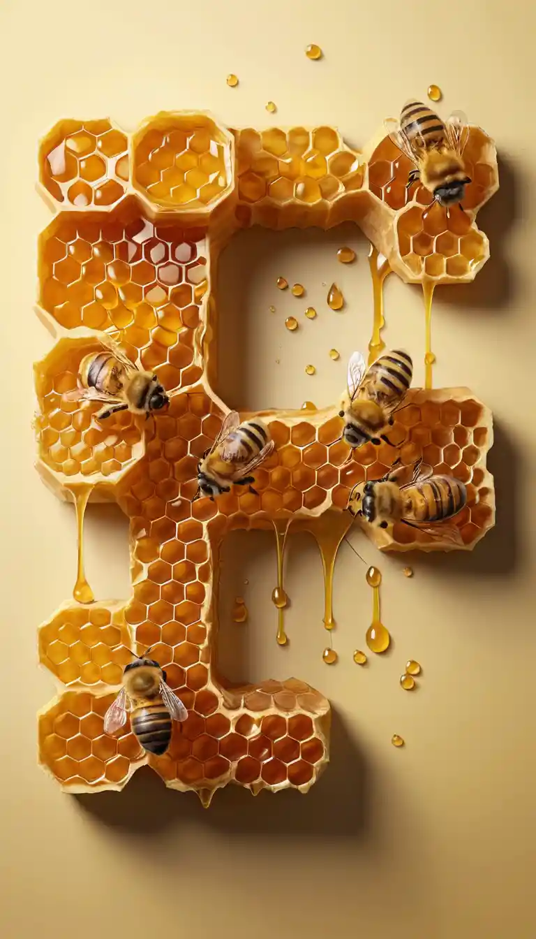 Honeycomb Letter Z With Dripping Honey And Honey Dipper