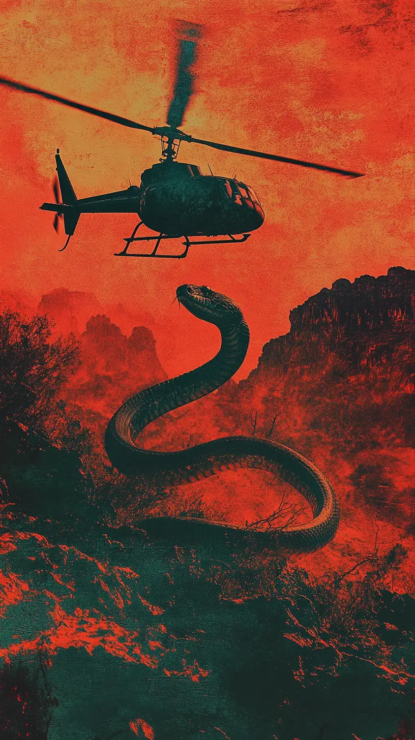Massive snakes seen from a distant helicopter aerial view