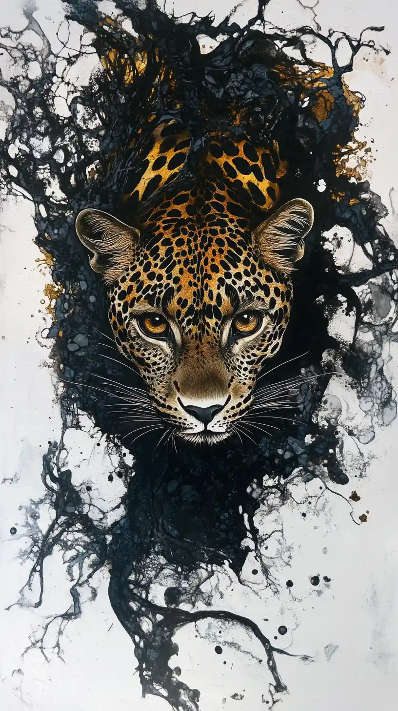 Optical illusion art with cascading leopard ink forms
