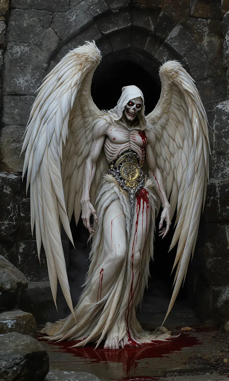 Ominous Hooded Angel Before Ancient Stone Archway
