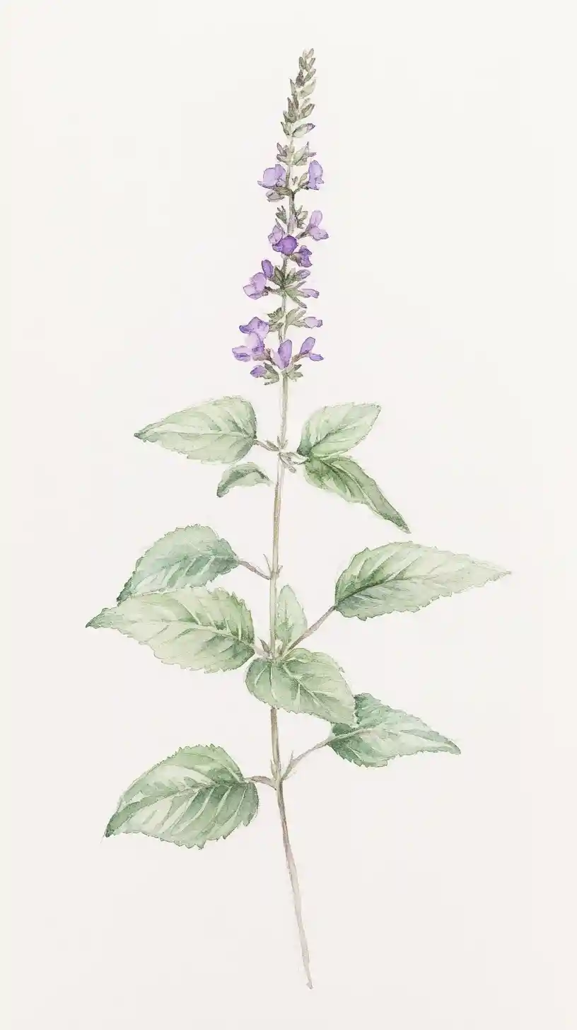 Delicate watercolor mint sprig with soft gray background