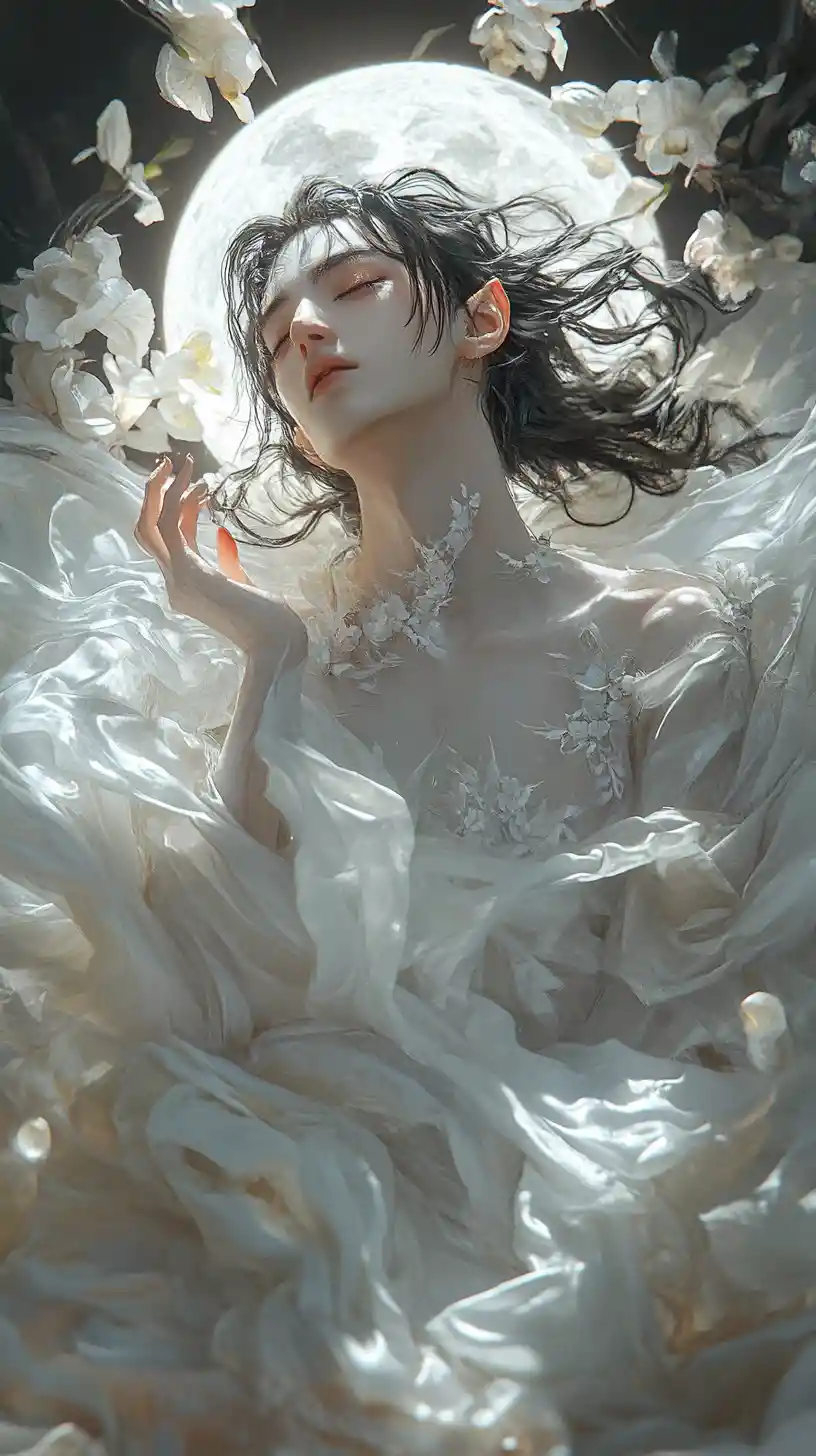 Elegant moon vampire hiding in shadowy night haze